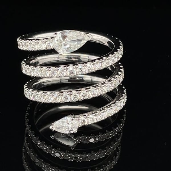 Diamond Wedding Ring, Unique Multi Row Engagement Ring, 14K White Gold Ring, 2Ct Diamond Ring, Ring For Womens, Interlace Cuff Ring, Gifts