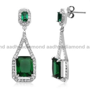 Emerald Drop Wedding Earrings, 3.45 Ct Emerald Diamond Earrings, White Gold Earrings, Wedding Earrings, Wedding Gifts, Earrings For Her image 3