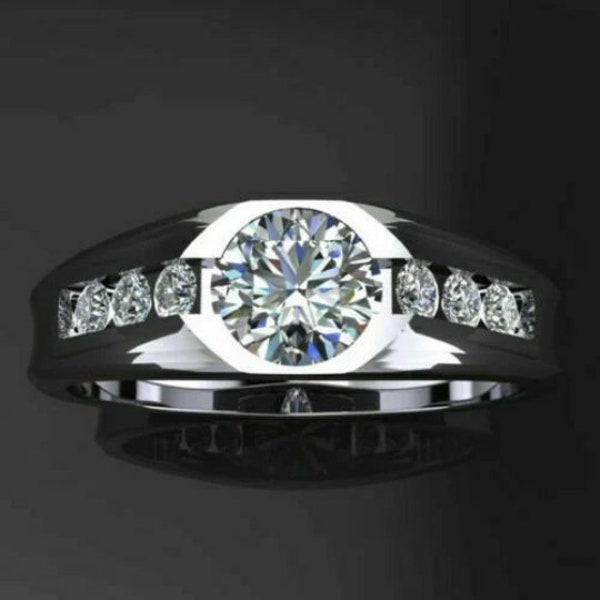 Bague diamant 2,31 carats, bague de fiançailles pour homme, or blanc 14 carats, cadeau de mariage de garçon d'honneur, alliance pour homme, bague en filet pour homme, bagues pour lui