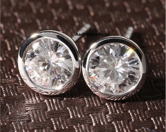 Pendientes de diamantes, Pendientes de compromiso, Pendientes de boda, Oro blanco de 14 qt, Juego de pendientes, Regalo para ella, Pendientes de moissanita, Moissanita de 3 qt