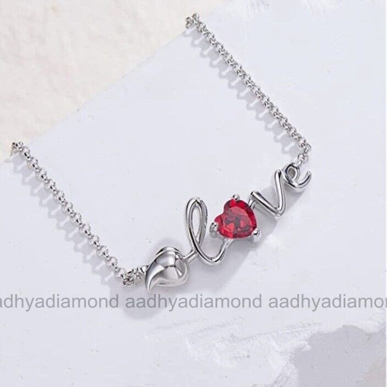 Love Diamond Bracelet, Mother Day Gifts Bracelet, 925 Sterling Silver, 1.4 Ct Simulated Ruby, Proposal Gifts, Gemstone Bracelet, Womens Gift image 3