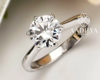 14K White Gold, 2.25 Ct Moissanite, Engagement Solitaire Ring, Moissanite Ring, Multi-Stone Ring, Wedding Solitaire Ring, Solo Stone Ring