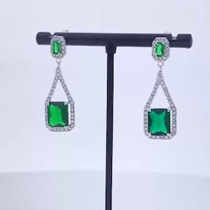 Emerald Drop Wedding Earrings, 3.45 Ct Emerald Diamond Earrings, White Gold Earrings, Wedding Earrings, Wedding Gifts, Earrings For Her image 1