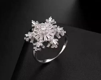 Snowflake Ring For Women, Diamond Ring, Silver Ring For Her, 1.2Ct Diamond, 14K White Gold, Engagement Ring, Anniversary Gifts, Wedding Gift