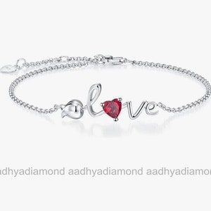 Love Diamond Bracelet, Mother Day Gifts Bracelet, 925 Sterling Silver, 1.4 Ct Simulated Ruby, Proposal Gifts, Gemstone Bracelet, Womens Gift image 4