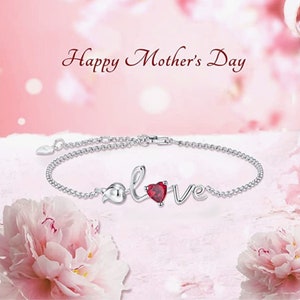 Love Diamond Bracelet, Mother Day Gifts Bracelet, 925 Sterling Silver, 1.4 Ct Heart Ruby, Proposal Gifts, Gemstone Bracelet, Women's Gifts