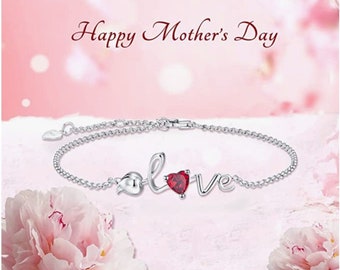 Love Diamond Bracelet, Mother Day Gifts Bracelet, 925 Sterling Silver, 1.4 Ct Heart Ruby, Proposal Gifts, Gemstone Bracelet, Women's Gifts