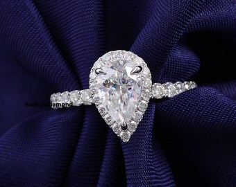 Diamond Ring, 14K White Gold, Engagement Ring, 14k White Gold, Ring for Women, Moissanite Halo Ring for Women, 2Ct Moissanite, Delicate Ring