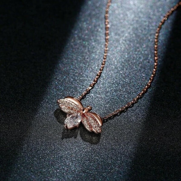 Mooie Firefly ketting, 14K Rose Gold Plated, 2,1 CT peer diamanten halsketting, dagelijkse slijtage ketting, bruiloft ketting met ketting, ketting