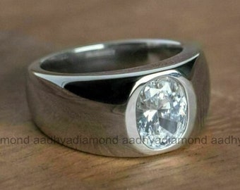 Banda de anillo de diamantes para hombres, anillo de oro blanco de 14 qt, anillo de compromiso, banda de boda para hombres, anillo de moissanita de 2,2 qt para hombres, regalo para él, banda de diamantes