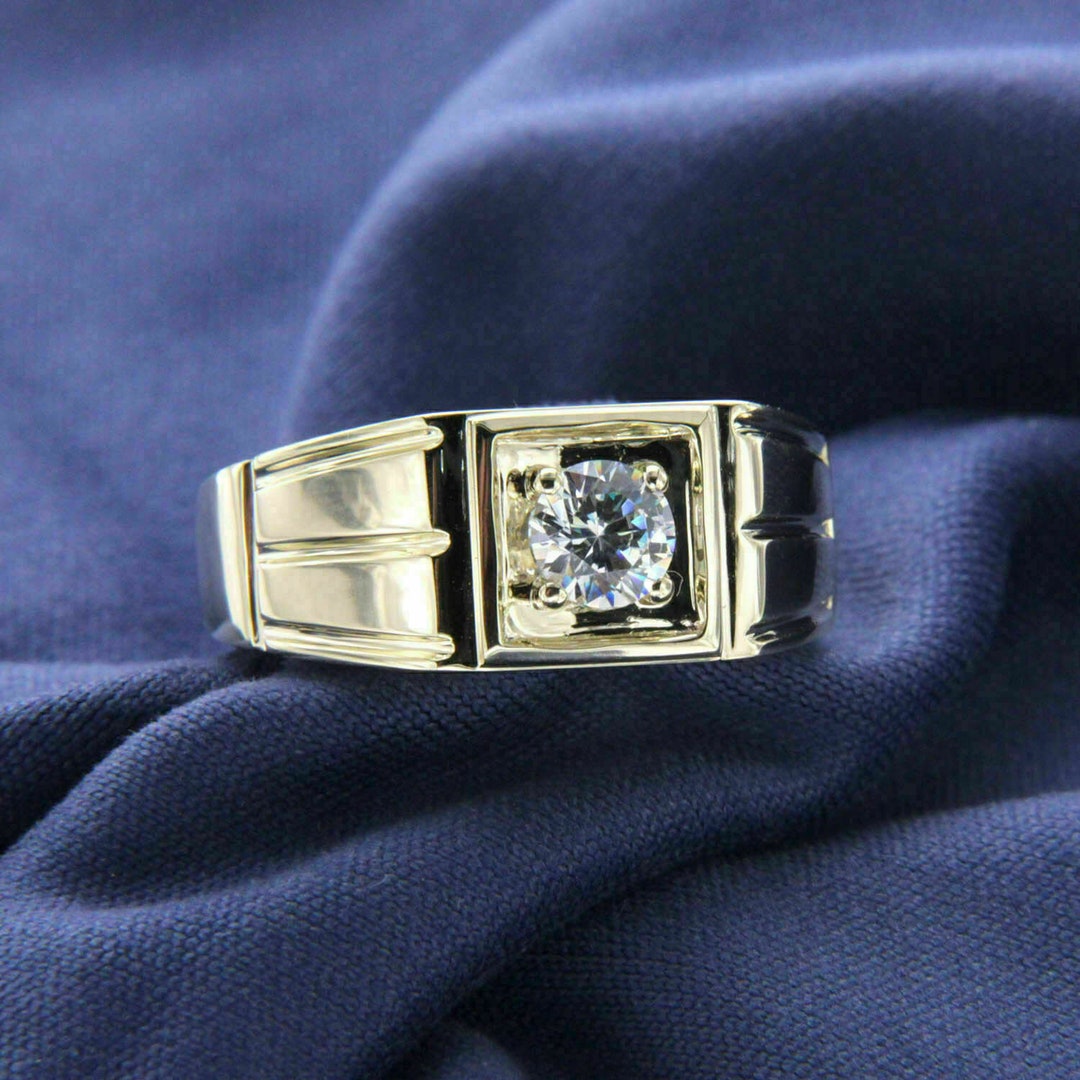 Mens Wedding Band, Mens Statement Ring, Men Diamond Ring, 14K White