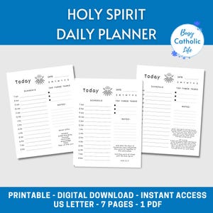 Páginas de agenda católica diaria con versículos bíblicos y oraciones del Espíritu Santo / Descarga instantánea / Imprimible / Tamaño carta (EE. UU.) / PDF