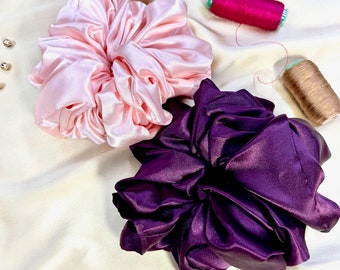 Oversized Large satin Silk Scrunchie. Volumizer Jumbo Scrunchies.  Scrunchies for Girls and Women.