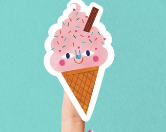 Happy Colourful Ice Cream Glossy Vinyl Sticker - Water Resistant - Die Cut - Self Adhesive - Summer Vibes