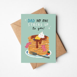 Papa, personne ne l'empile jusqu'à 5 x 7 po. Mignonne carte de fête des pères ou d'anniversaire de jeu de mots avec crêpes avec enveloppe kraft - Douce salutation pour les figures paternelles