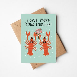 Jolie carte de félicitations pour mariage de homard 5 x 7" avec enveloppe - célébration illustrée pour la douche nuptiale - Gay LGBTQ - Groom to Be