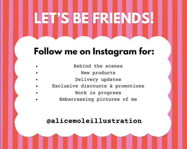 a pink and red striped background with the words follow me on instagram for