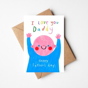 Je t'aime papa ! Jolie première carte de fête des pères de 5 x 7 po. avec enveloppe kraft - douce salutation illustrée pour un papa pour la première fois de son petit garçon