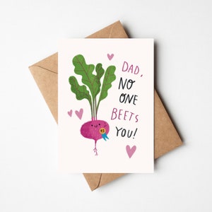 Papa, personne ne vous bat, 5 x 7 pouces, jolie carte de jeu de mots betterave avec enveloppe kraft - voeux végétariens pouce vert pour la fête des pères / anniversaire - meilleur papa de tous les temps
