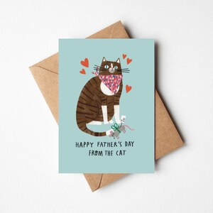 Happy Father's Day From The Cat 5x7" Cute Cat Dad Card With Kraft Envelope - Modern, Funny Illustrated Greeting For Husband, Boyfriend, Dad