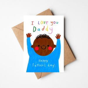 Je t'aime papa ! Jolie première carte de fête des pères de 5 x 7 po. avec enveloppe kraft - salutation sentimentale pour la 1ère fois papa noir de bébé fils