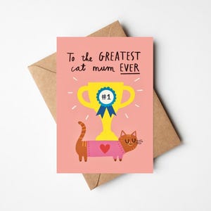 Plus grande maman chat de tous les temps, 5 x 7" carte de fête des mères avec enveloppe kraft - voeux illustrés amusants pour maman, femme, petite amie - de la part du chat