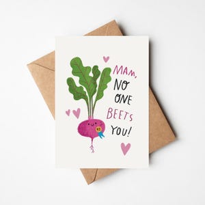 Carte de jeu de mots « No One Beats You », 5 x 7 pouces, betterave rouge avec enveloppe kraft - Carte de voeux pour une maman nordique pour la fête des mères ou son anniversaire - Le meilleur de tous les temps