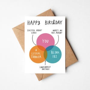 Funny Blink 182 Birthday Card: Venn Diagram Design (A6 / 4.1&quot; x 5.8&quot;  with Kraft Envelope)