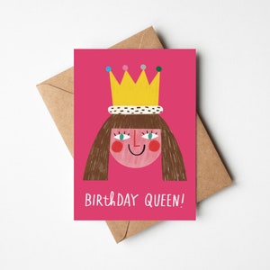 Carte d'anniversaire de la reine 5 x 7 po. avec enveloppe kraft - mignonne illustrée pour meilleure amie, petite amie, maman, épouse, soeur, fille, nièce, tante