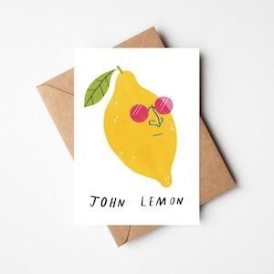 Jeu de mots drôle de carte John Lennon - 5 x 7" avec enveloppe Kraft - voeux illustré contemporain - juste parce que - mélomane des Beatles - John Lemon