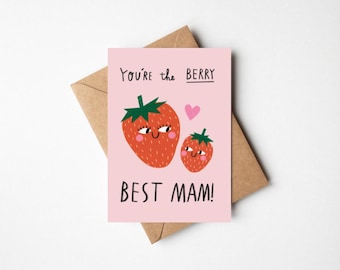 Berry Best Mam Muttertags- oder Geburtstagskarte - Niedlicher Erdbeergruß - A6 / 4,1 "x 5,8" mit Kraftpapier-Umschlag