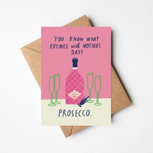 Carte de fête des mères amante de Prosecco amusante de 5 x 7 po. avec enveloppe kraft - carte de voeux illustrée moderne et amusante pour femme, maman, grand-mère, belle-mère, maman