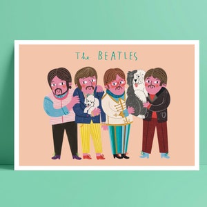 Illustrierte Beatles A5/A4/A3 Fine Art Print - Musik Wand Dekoration Geschenk für Rock'n'Roll Liebhaber - Quirky Beatles Portrait Kunstwerk Poster