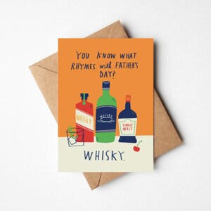 Carte de fête des pères drôle de whisky 5 x 7" avec enveloppe Kraft - salutation illustrée moderne pour papa, beau-père, figure paternelle, grand-père, mari