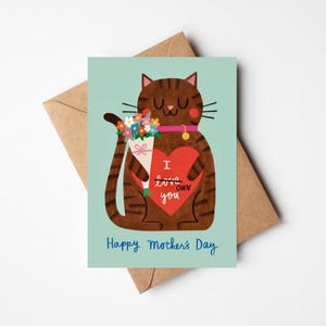 Lustig freche glückliche Muttertag von der Katze 13x18 cm Karte mit Kraft Umschlag - Illustrierte Grußkarte