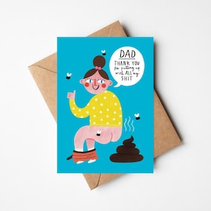 Carte de fête des pères ou d'anniversaire amusante de fille pour papa - 5 x 7 pouces avec enveloppe Kraft - Merci de tolérer ma merde
