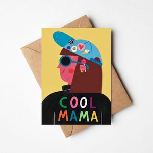 "Geburtstags- / Muttertagskarte ""Cool Mama"" mit Umschlag - Bunt illustriert für Mama, Stiefmutter, wie eine Mutter oder werdende Mutter."