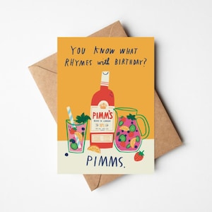 "Lustige Pimms Liebhaber Geburtstag - 5x7"" Karte mit Umschlag Kraft - moderne, lustige illustrierte Grußkarte für Bestie, besten Freund BFF."