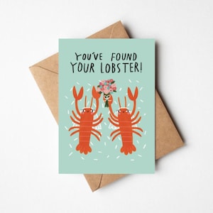 Jolie carte de félicitations pour mariage de homard 5 x 7" avec enveloppe - célébration illustrée pour la douche nuptiale - future mariée - lesbienne LGBTQ