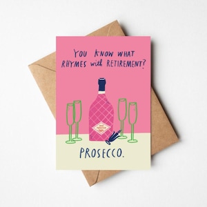 Carte de félicitations à la retraite Prosecco drôle 5 x 7" avec enveloppe Kraft - vous nous manquerez - désolé de votre départ