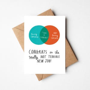 Lustiger neuer Job-Venn-Diagramm 5x7 "Glückwunschkarte mit Kraft-Umschlag - Sweary, Freche & Sarky Hand gezeichnete Arbeitsleben-Begrüßung