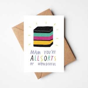 Mam You're All Sorts Of Wonderful 13x18 cm süße Likörish Allsorts Pun Karte mit Kraft Umschlag - süßer Gruß zum Muttertag / Geburtstag
