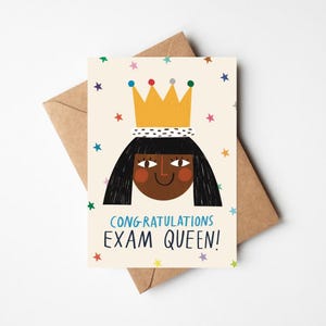 Exam Queen 5x7" Well Done On Your Exams Card With Kraft Envelope - Cute School Graduation Congratulations Hand Drawn Illustration Greeting
