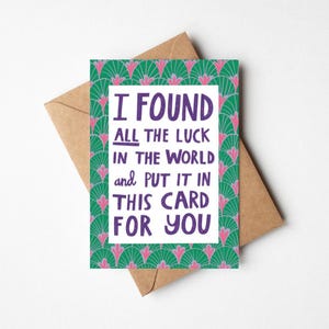 Carte porte-bonheur sympa et sincère de 5 x 7 po. Toute la chance dans le monde avec enveloppe kraft - typographie motif illustré, croisons les doigts pour vous