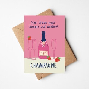 Carte de félicitations de mariage champagne drôle - 5 x 7" avec enveloppe - célébration illustrée moderne pour la douche nuptiale