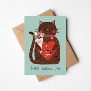 Lustig freche glückliche Vatertag vom Katzen-Vater 13x18 Karte mit Kraft Umschlag - illustrierter Gruß für Katzenvater