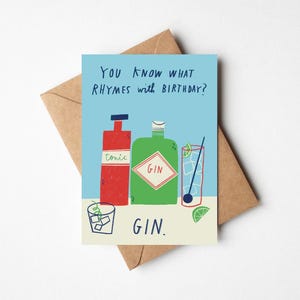 Lustige 13x18 cm Gin Lover Geburtstagskarte mit Kraft Umschlag - Moderne, lustige illustrierte Grußkarte für den besten Freund, Bruder, Vater, Neffe, Ehemann