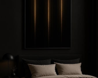 Black & Gold Luxury Digital Wall Art | Vertical Gold Light Beams | Modern Minimalist Print | Triptych  Single Print | Instant Download Decor
