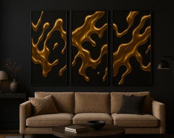 Liquid Gold Abstract Triptych | Modern Luxury Wall Art (Digital Download)