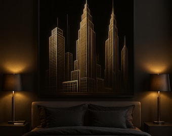 Black & Gold Architecture Print | Futuristic Blueprint Wall Art (Digital Download)